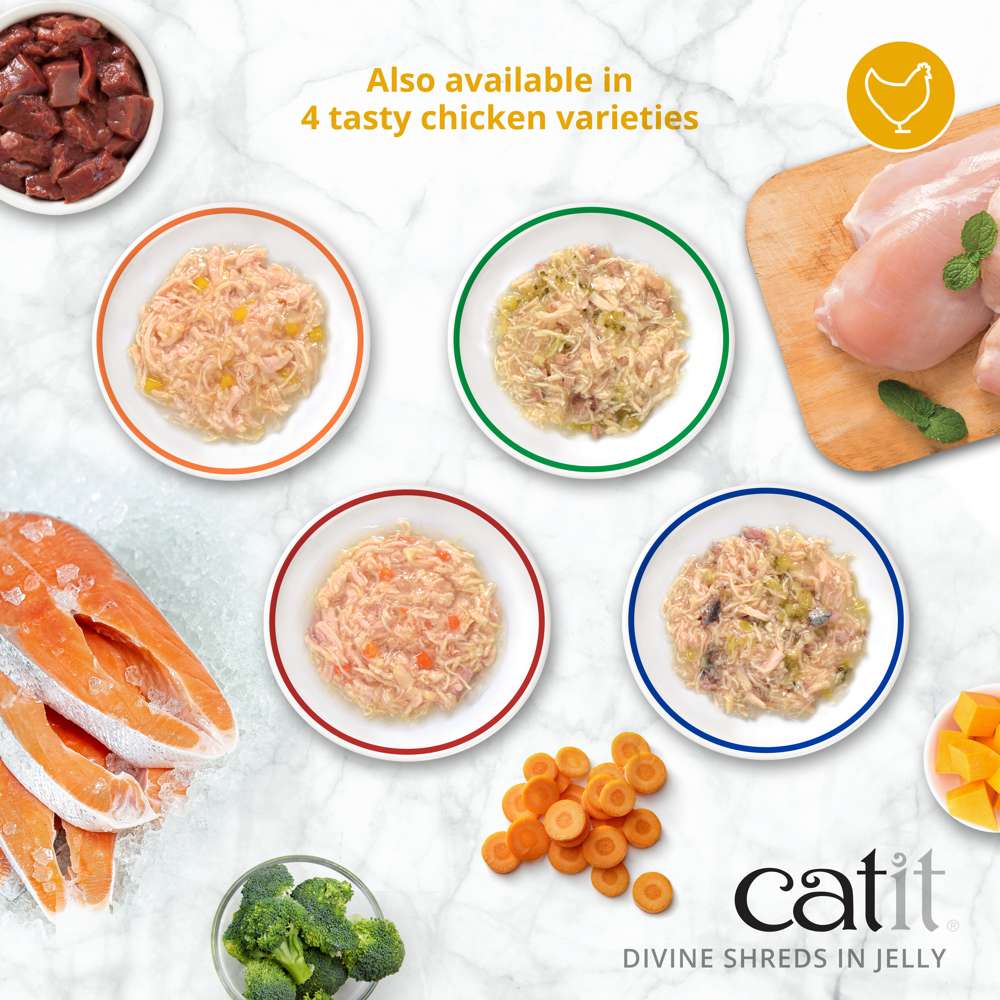 Garnitures Catit Divine Shreds en gelée – Thon – paquet de 4