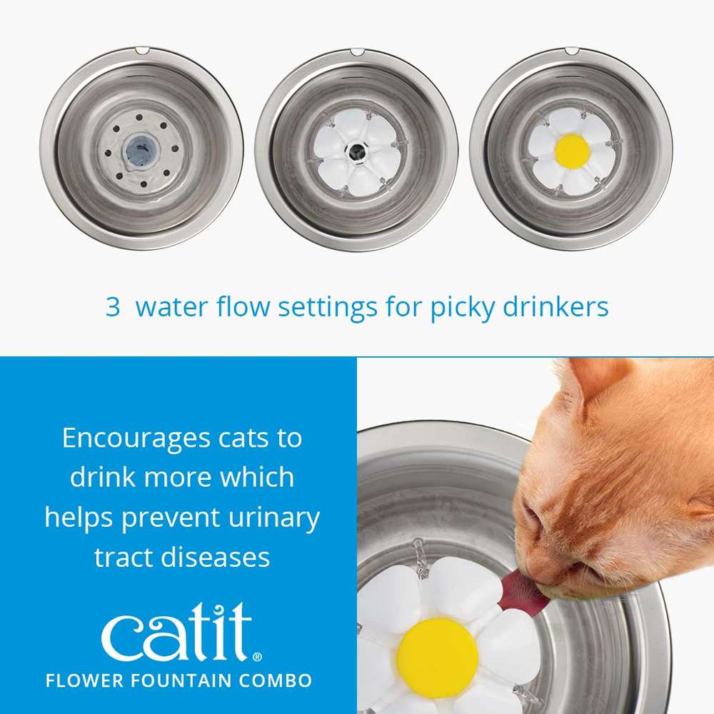 Ensemble d’abreuvoir Catit avec fleur et dessus en acier inoxydable