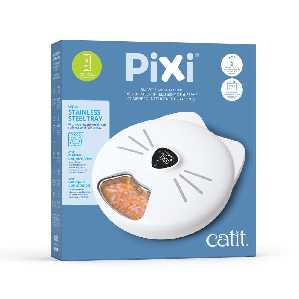 Distributeur intelligent Catit PIXI de 6 repas avec plateau en acier inoxydable