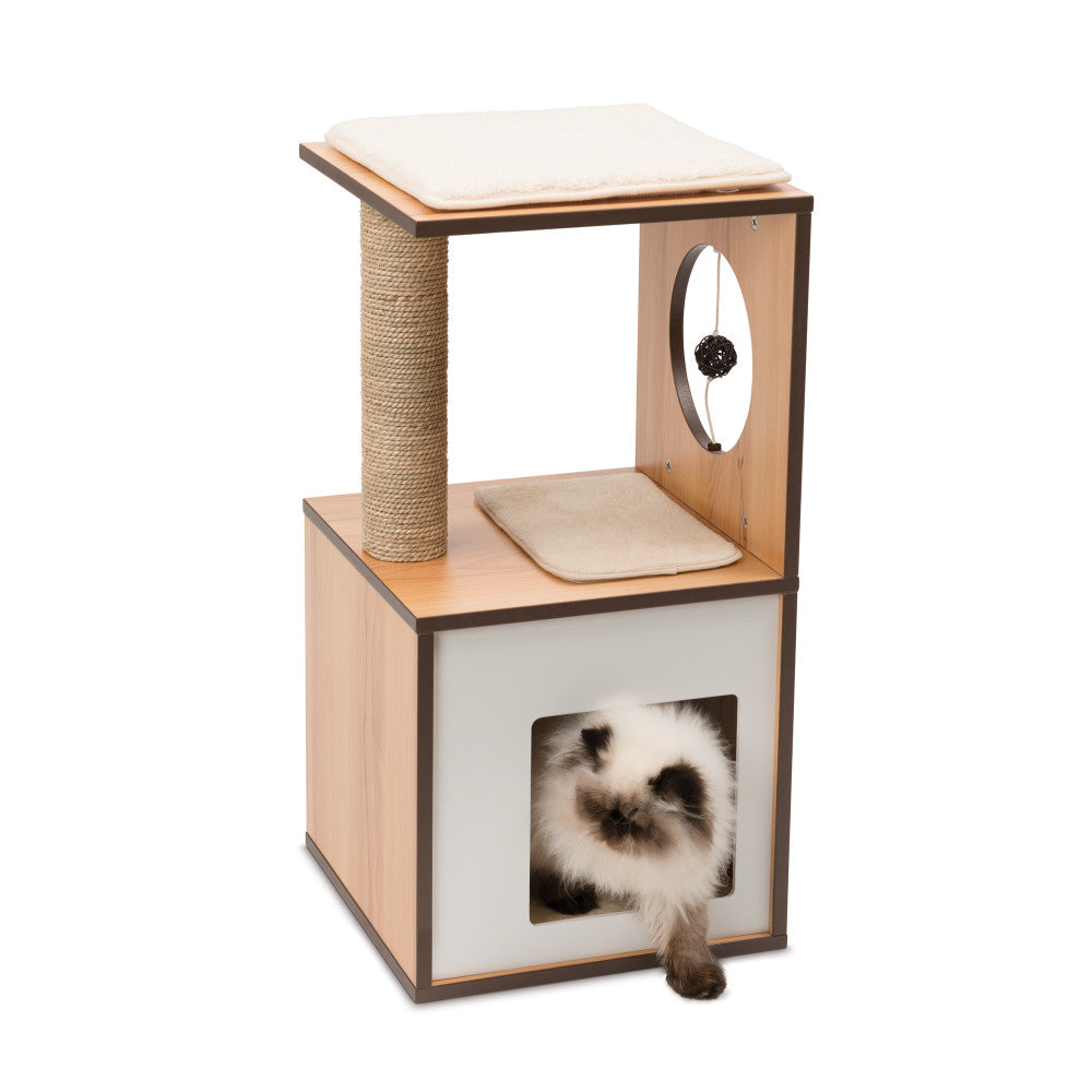 Small box cat tower - Walnut with one cat