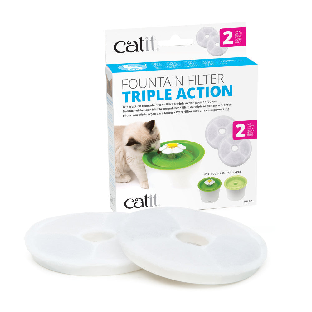 Triple action cat fountain filter - two pack 