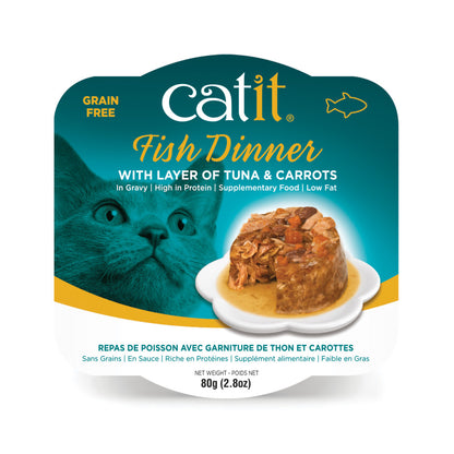 Cat fish dinner with layer of tuna and carrots