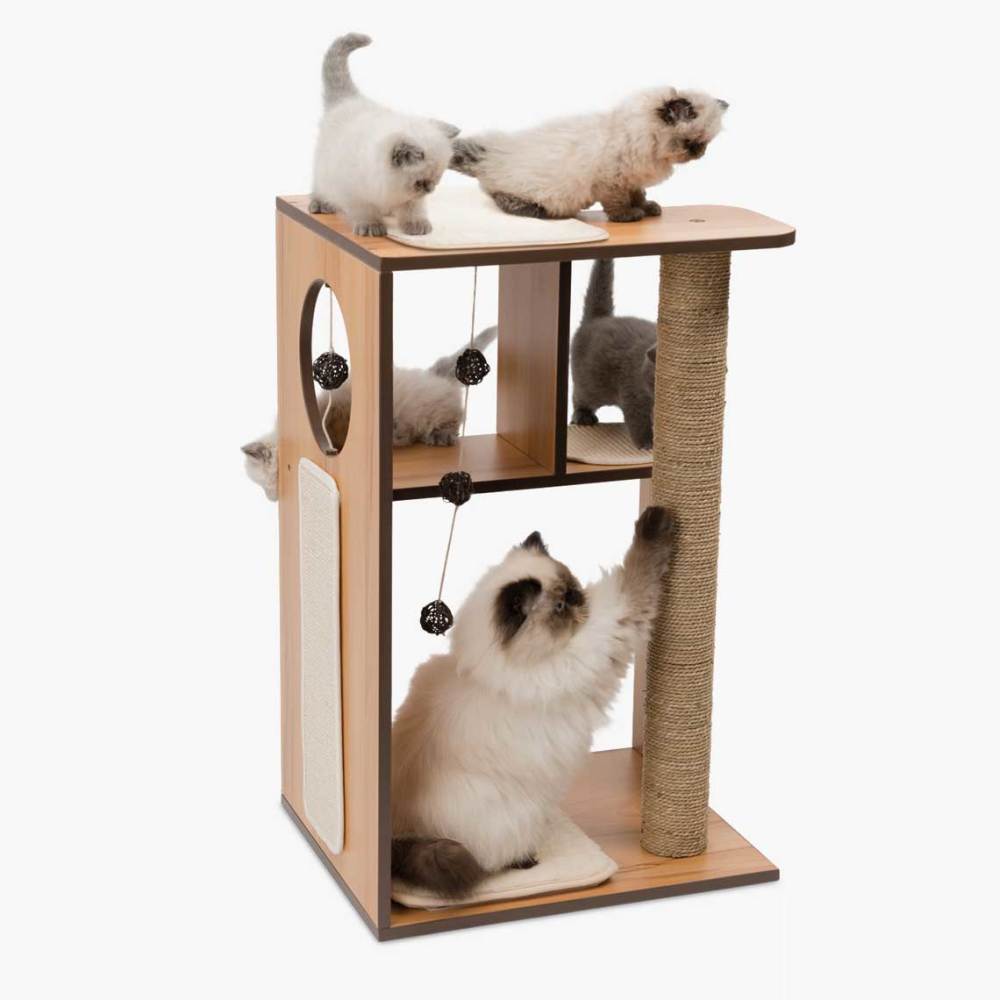 Large box cat tower - Walnut with cats 