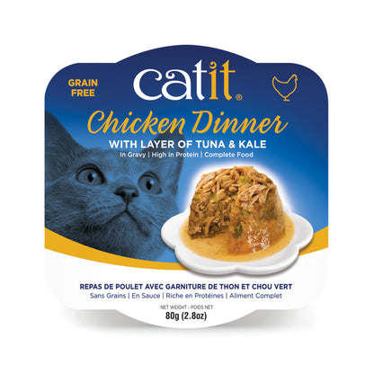 Cat chicken dinner with layer of tuna and Kale