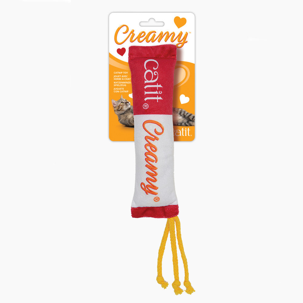 Creamy cat treats plush toy with tassels and catnip 