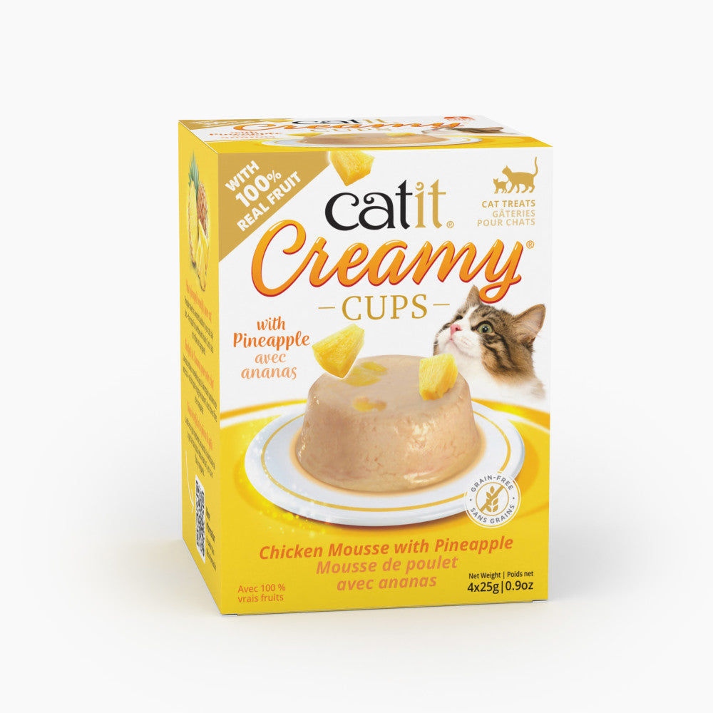 Creamy cups cat treats chicken mousse with pineapple