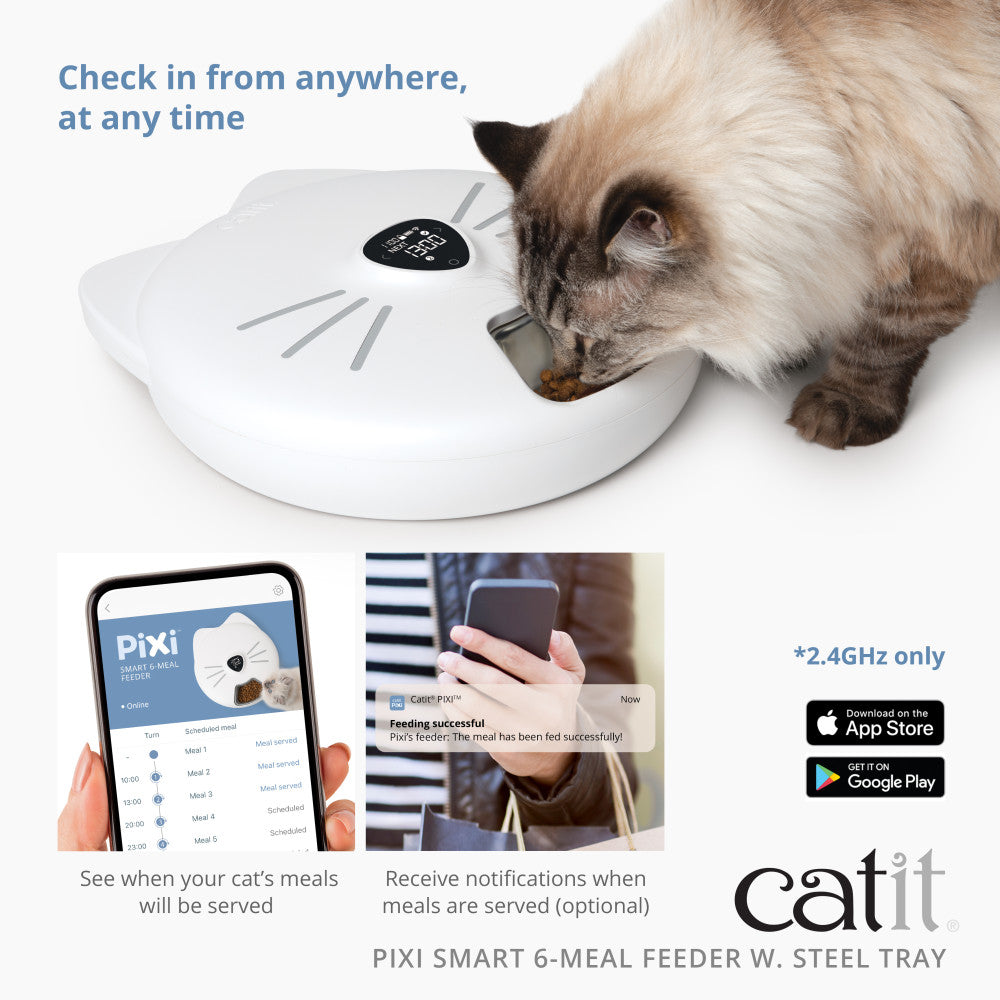 Distributeur intelligent Catit PIXI de 6 repas avec plateau en acier inoxydable