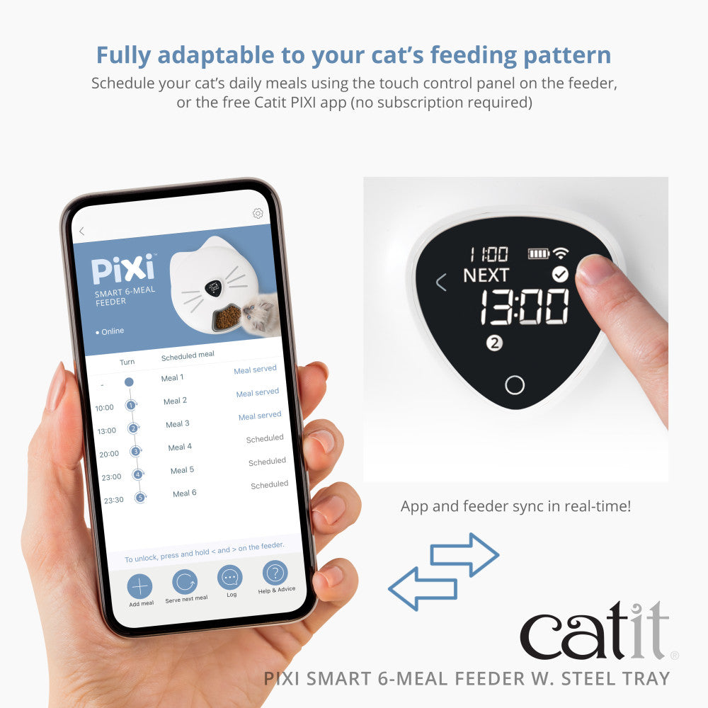 Distributeur intelligent Catit PIXI de 6 repas avec plateau en acier inoxydable