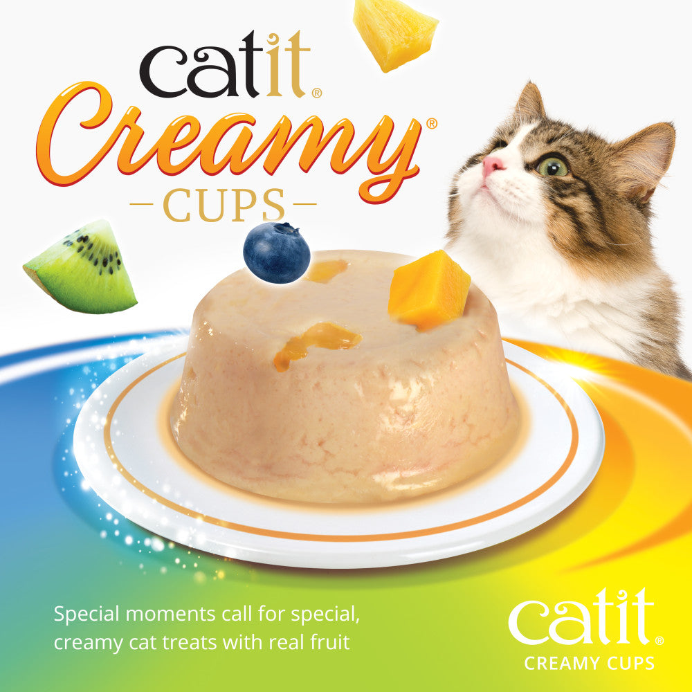 Creamy cups special moments call for special, creamy cat treats with real fruit 