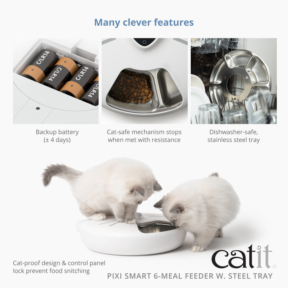 Distributeur intelligent Catit PIXI de 6 repas avec plateau en acier inoxydable