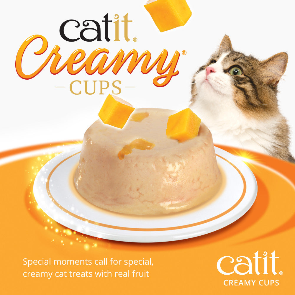 Creamy cups special moments call for special, creamy cat treats with real fruit 