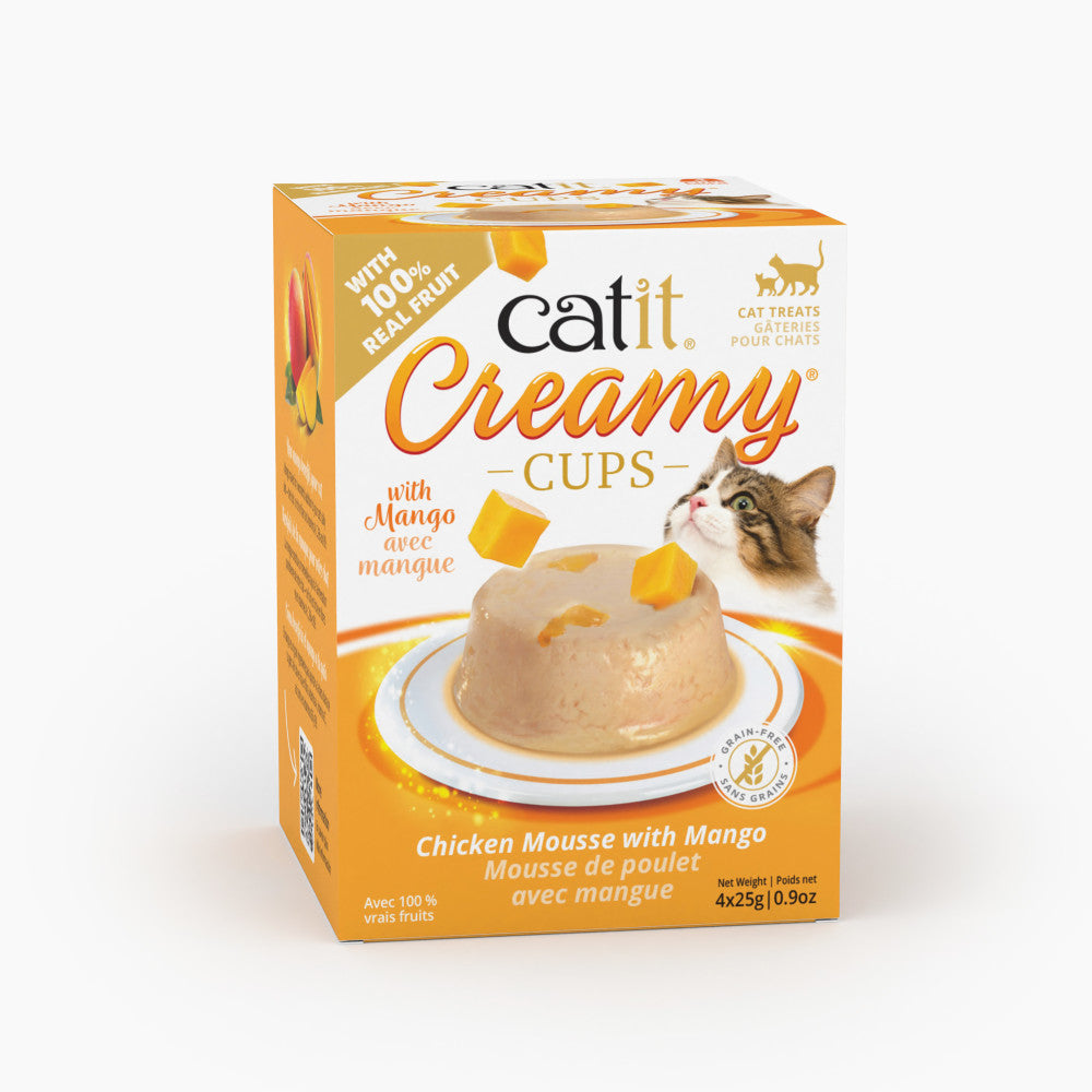 Creamy cups cat treats chicken mousse with mango 