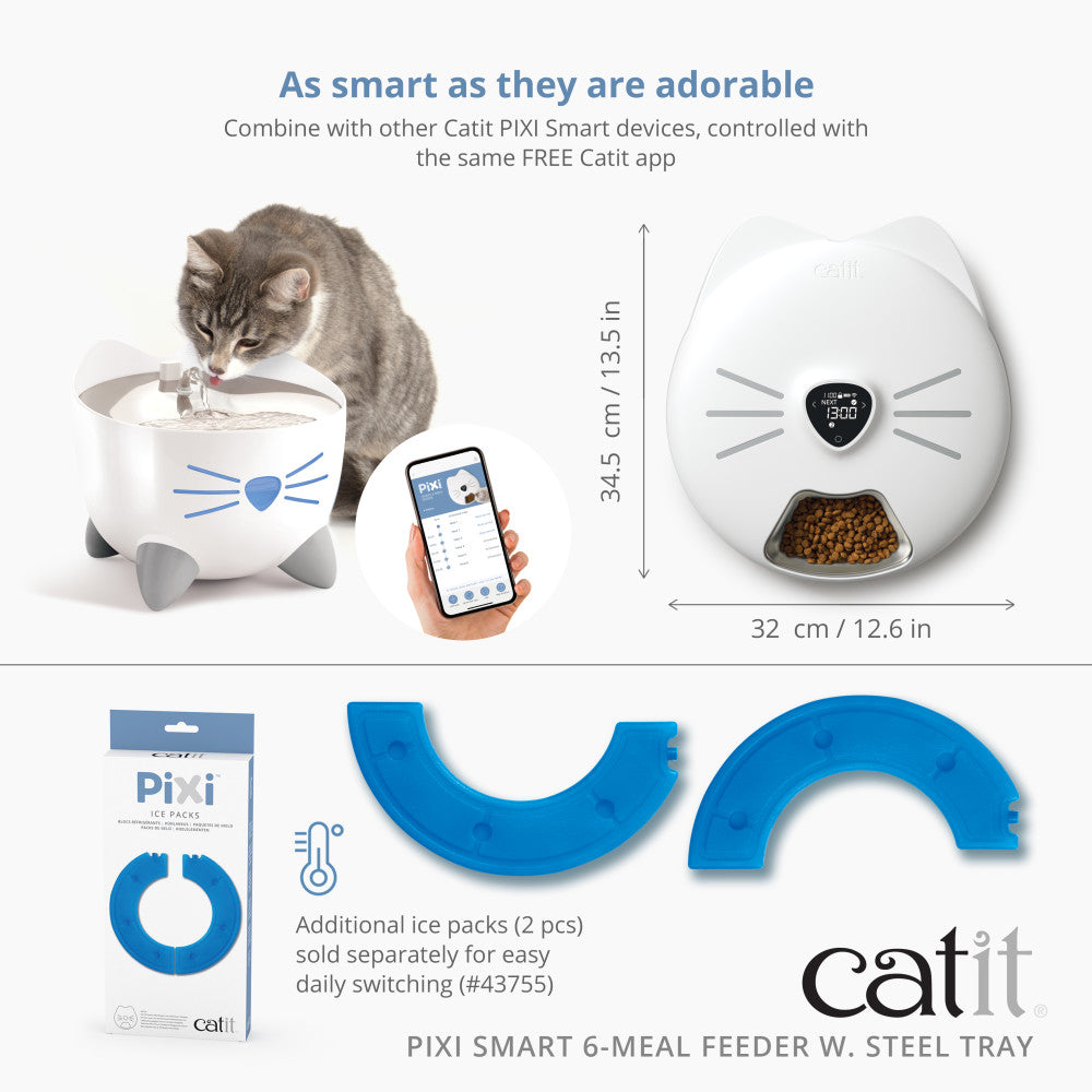 Distributeur intelligent Catit PIXI de 6 repas avec plateau en acier inoxydable